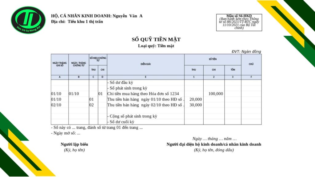 sổ sách kế toán hộ kinh doanh
